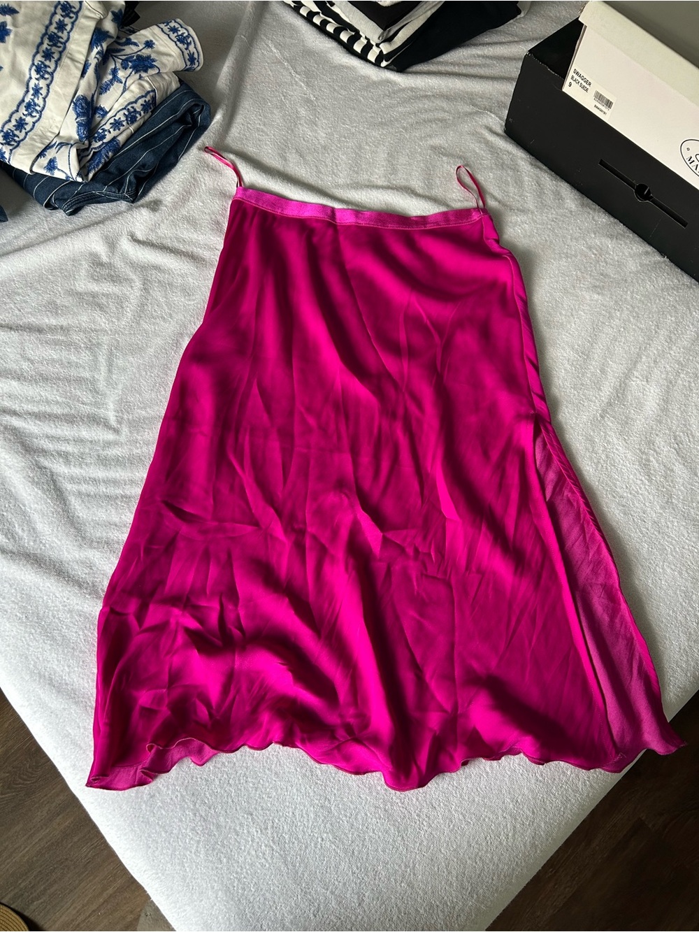 Free People Fuchsia Satin Midi Slip Skirt